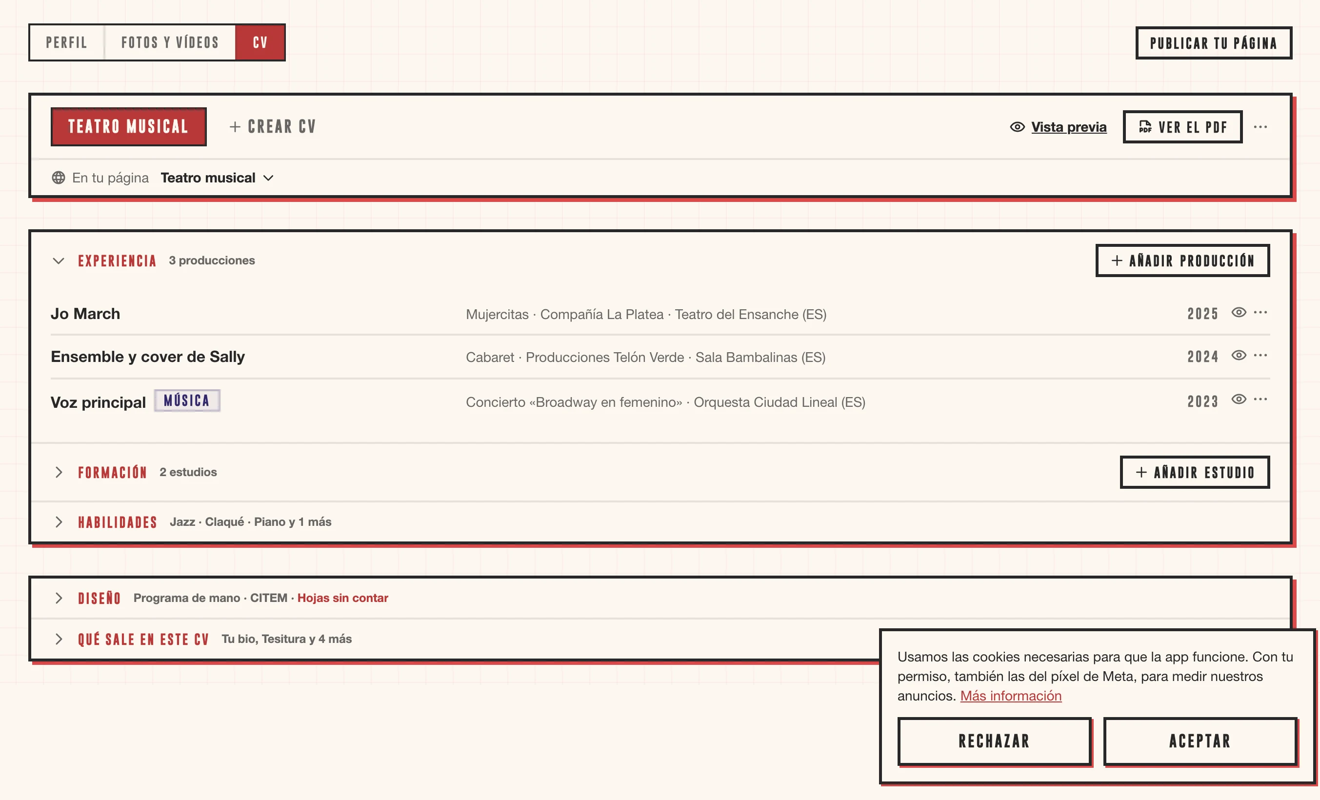 El CV artístico dentro del Audition Book de CITEM